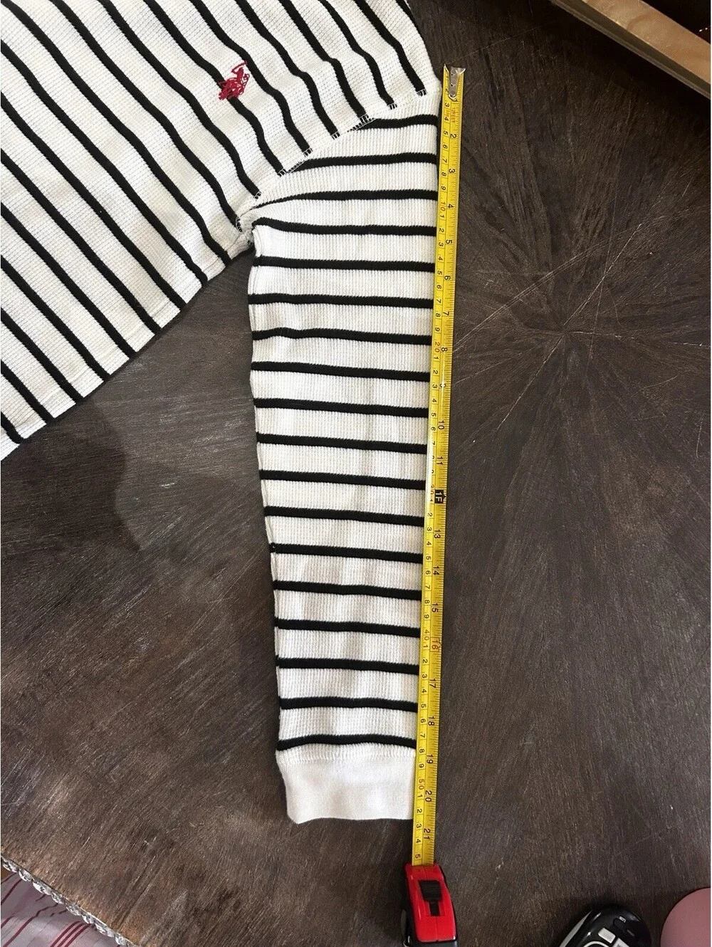 POLO Ralph Lauren Big Boy’s Sz M 10/12 Striped Waffle Knit Tee Shirt Black Cream